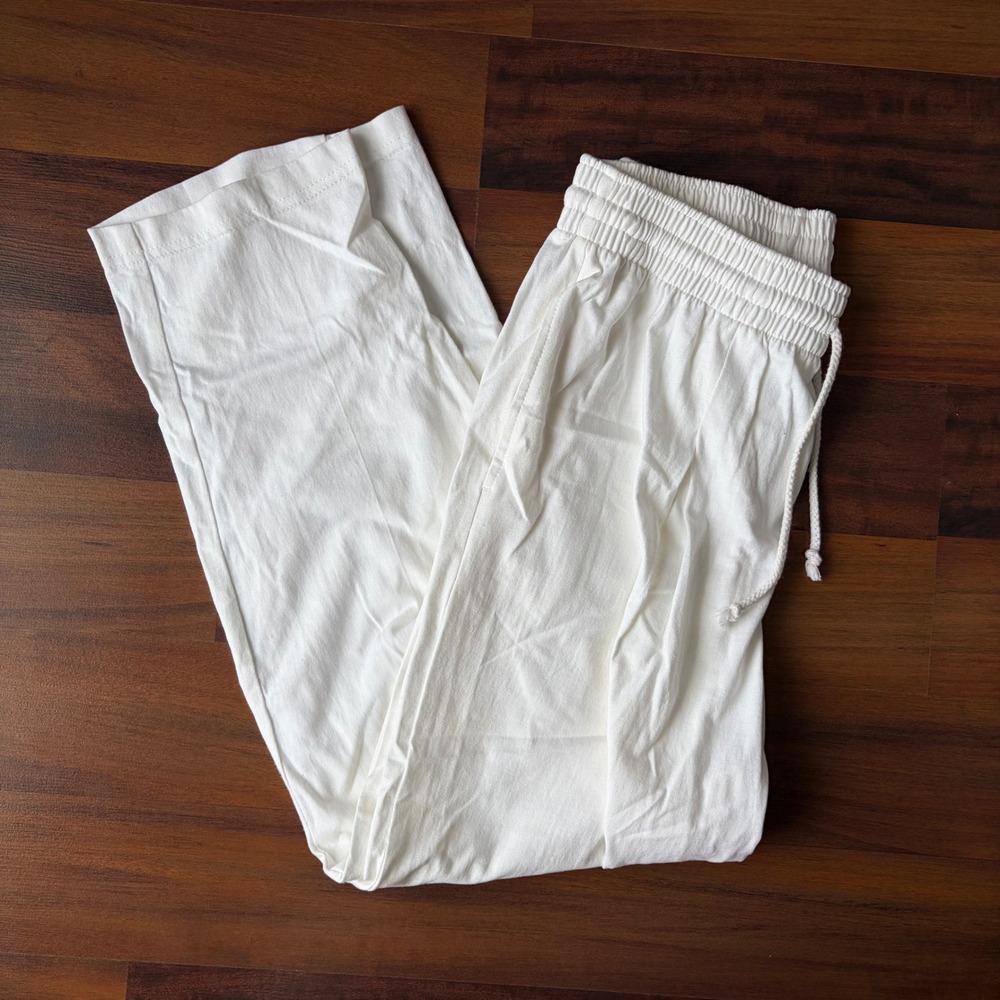Sportables White Cotton Elastic Waist Drawstring Pants‎ Womens Medium
